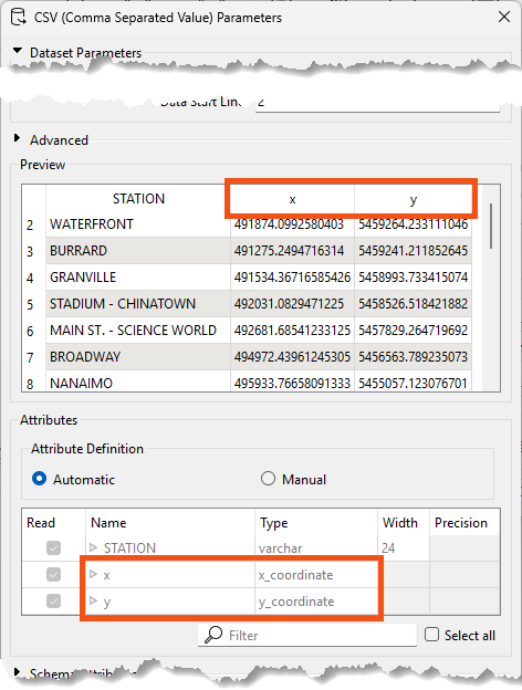 Setting x and y coordinate types